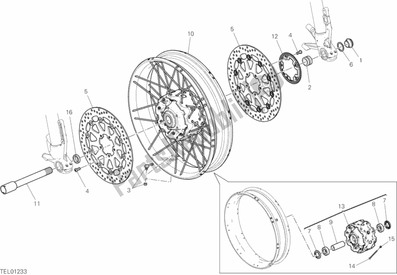 All parts for the Front Wheel of the Ducati Multistrada 1260 Enduro Touring 2019